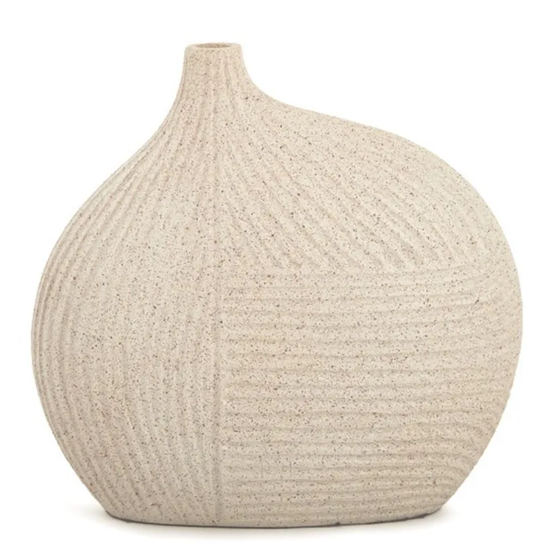 Vaso em polirresina com texturas de linhas bege mart 21CM