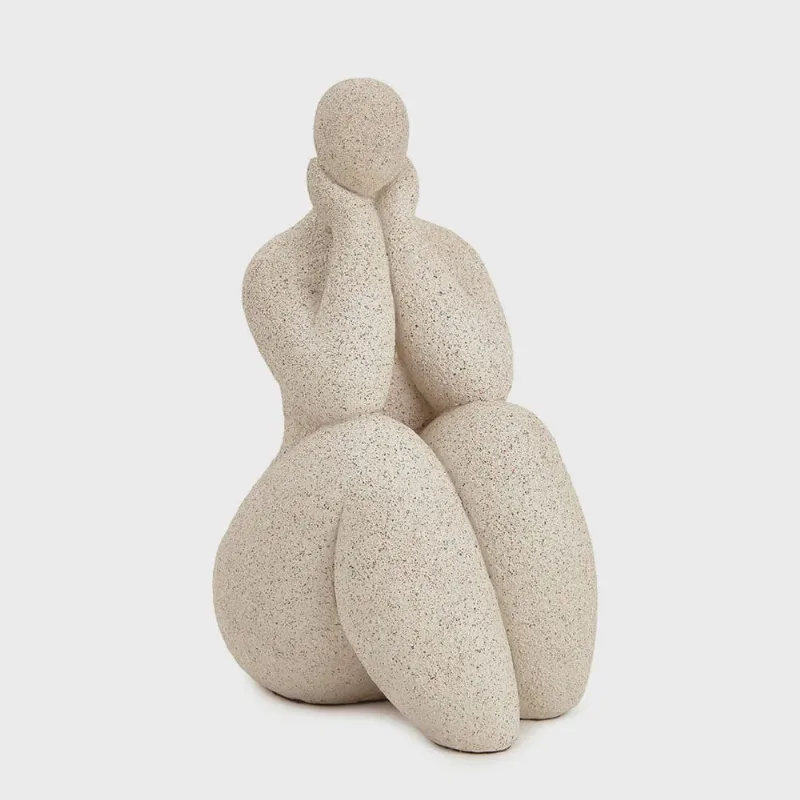 Escultura Mulher Pensando em Poliresina Off White - 19cm