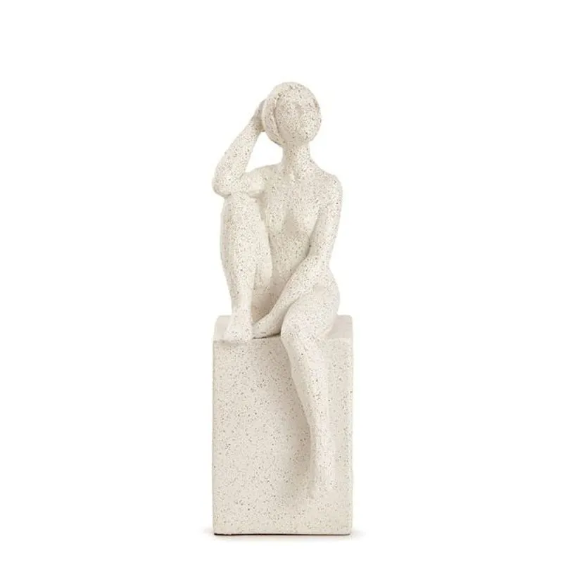 Escultura Mulher Sentada Na Pedra Em Polirresina 18386 - Mart