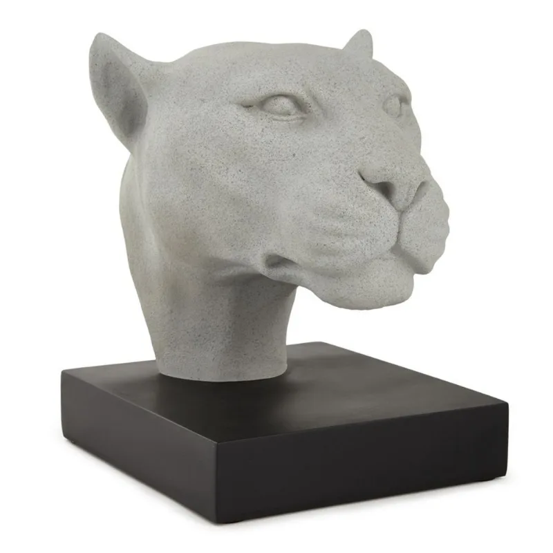 Escultura cabeça de pantera em polirresina cinza mart 24,5cm