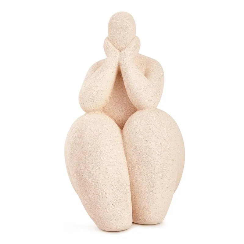 Escultura mulher sentada em polirresina bege mart 30cm
