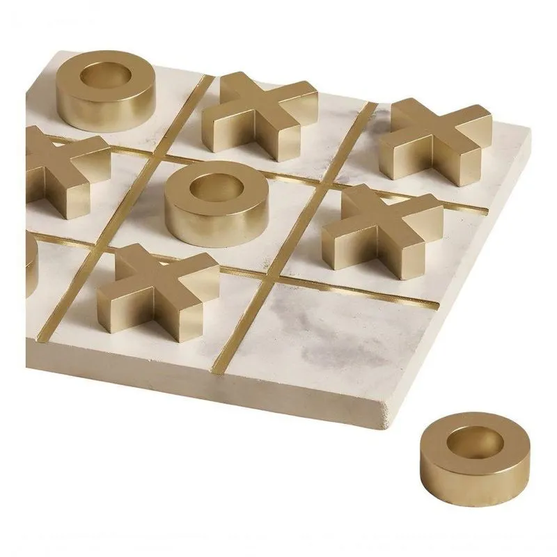 Decoração Jogo Da Velha 18419 Em Cimento E Resina Branco Com Dourado Mart 20cm