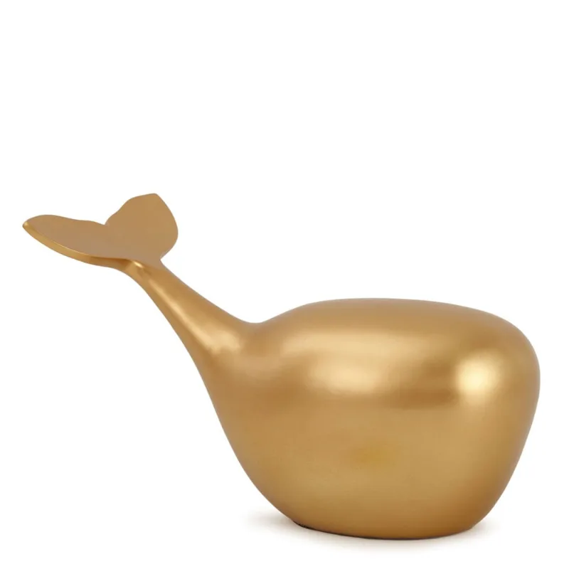 Escultura baleia em polirresina dourado mart 26cm
