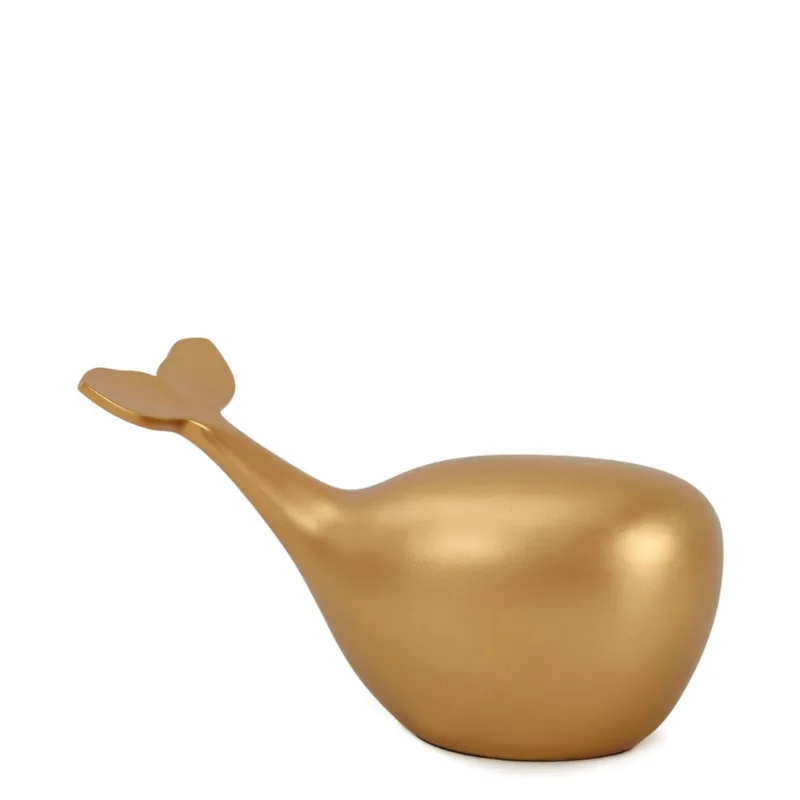 Escultura baleia em polirresina dourado mart 20cm