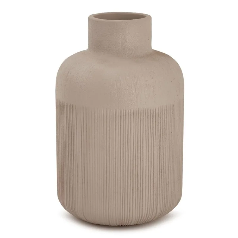 Vaso em polirresina bege com ranhuras mart 33CM