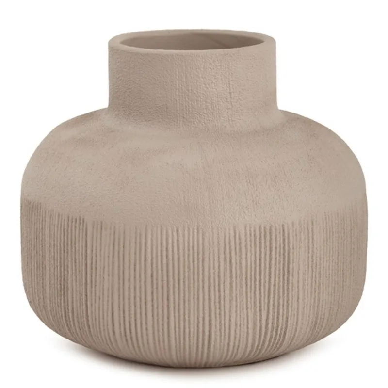 Vaso em polirresina bege com ranhuras mart 22CM
