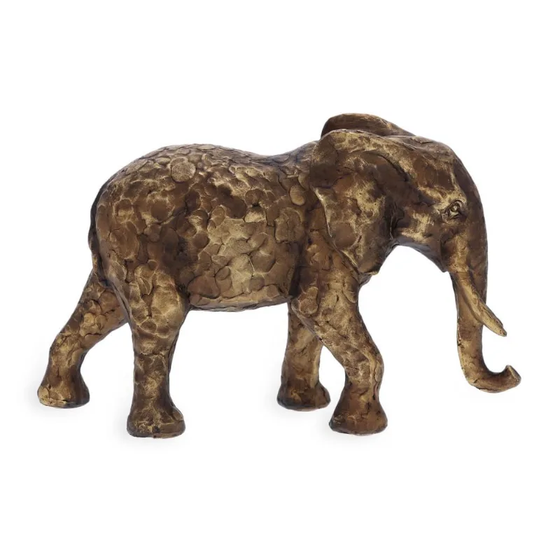 Escultura elefante em polirresina dourado escuro mart