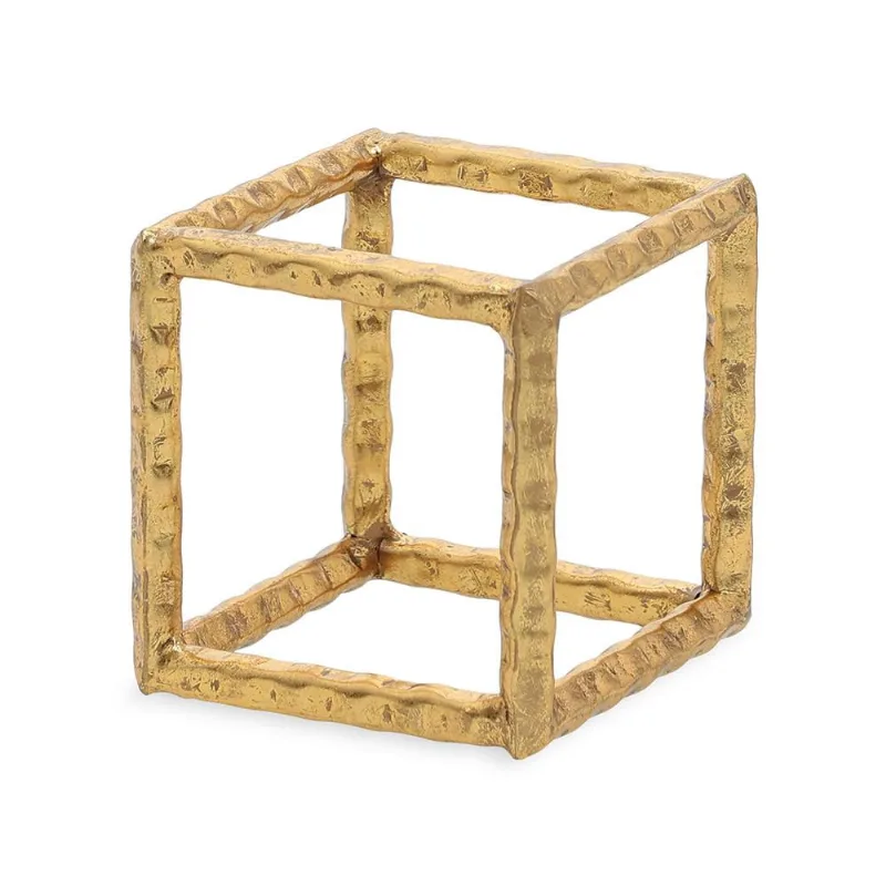 Escultura cubo em metal dourado mart 12cm