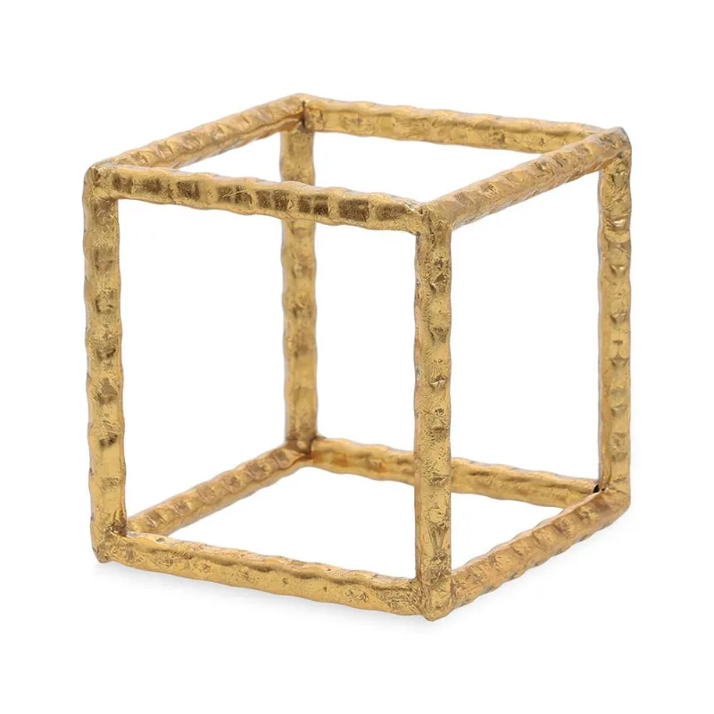Escultura cubo em metal dourado mart 15cm