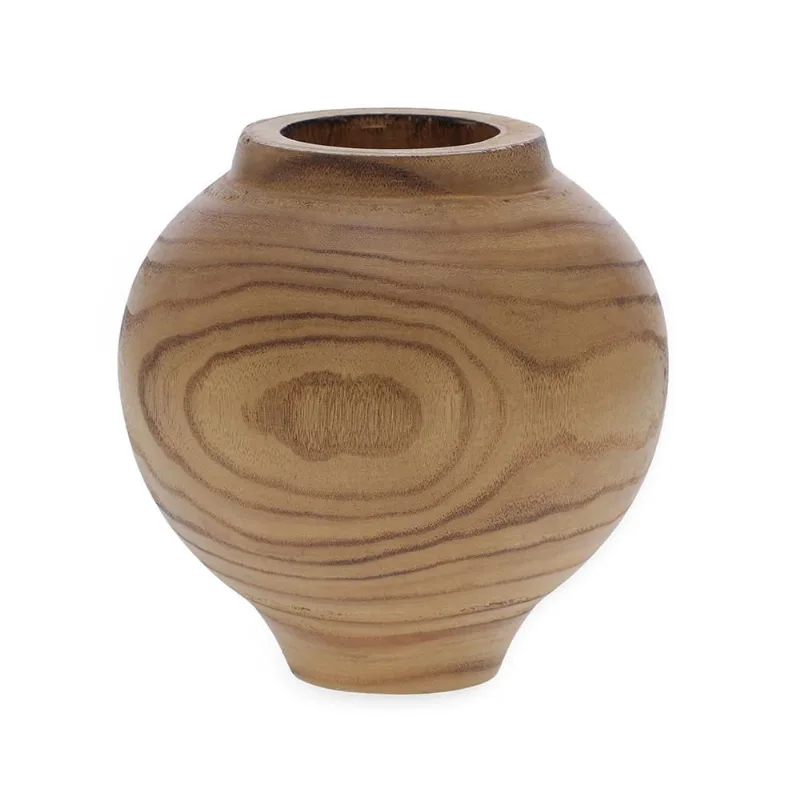 Vaso em madeira torneada marrom mart 20x19,5CM