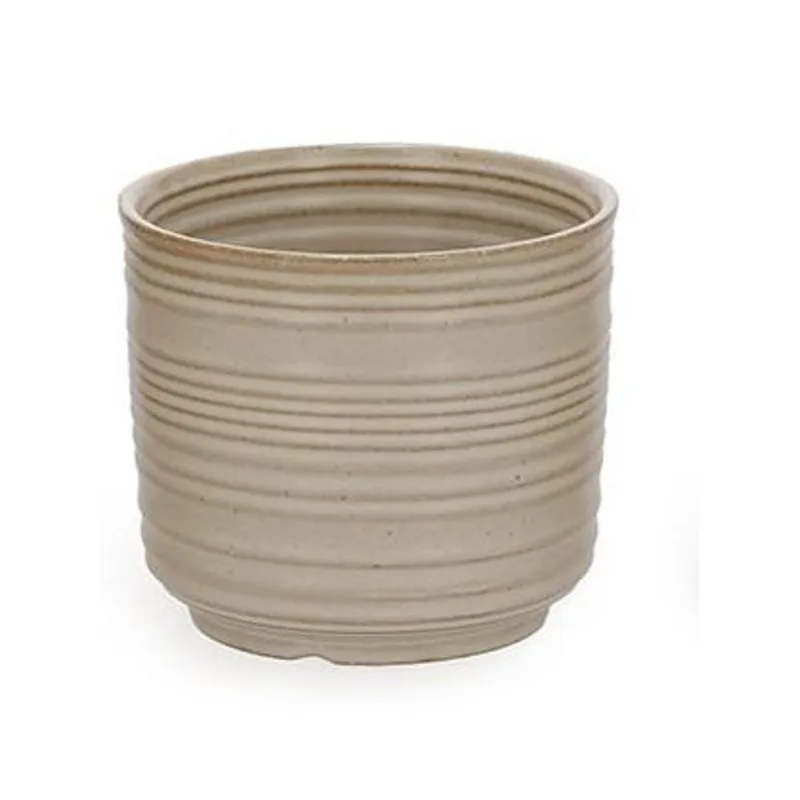 Cachepot em ceramica com listras cinza mart 13CM