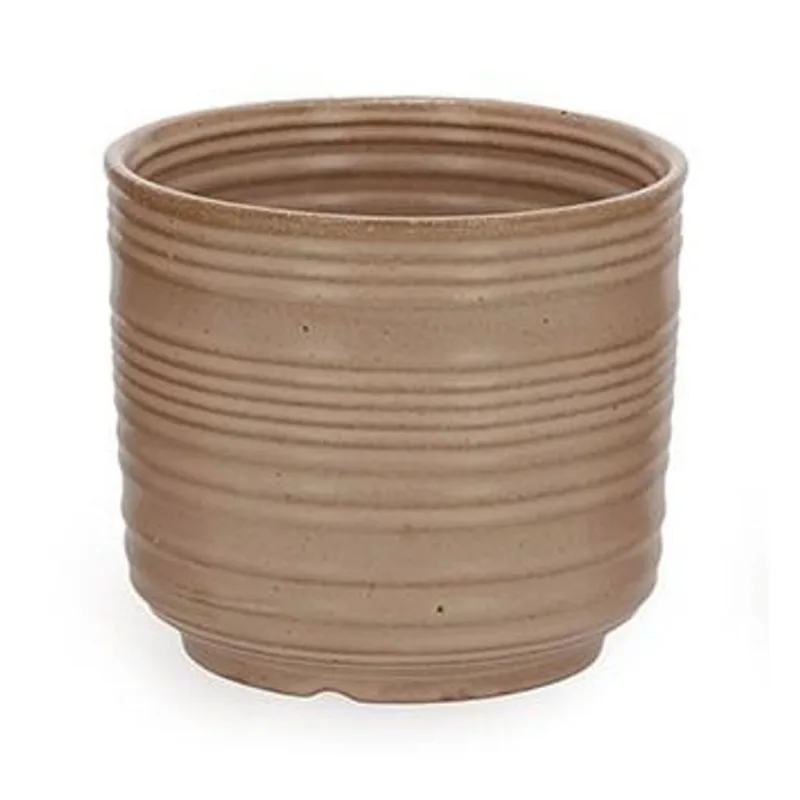 Cachepot em ceramica com listras marrom mart 13CM