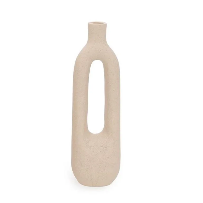 Vaso geometrico em ceramica bege mart 34CM