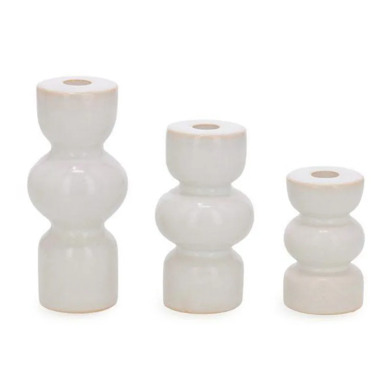 Trio de porta-velas em ceramica geometrico mart
