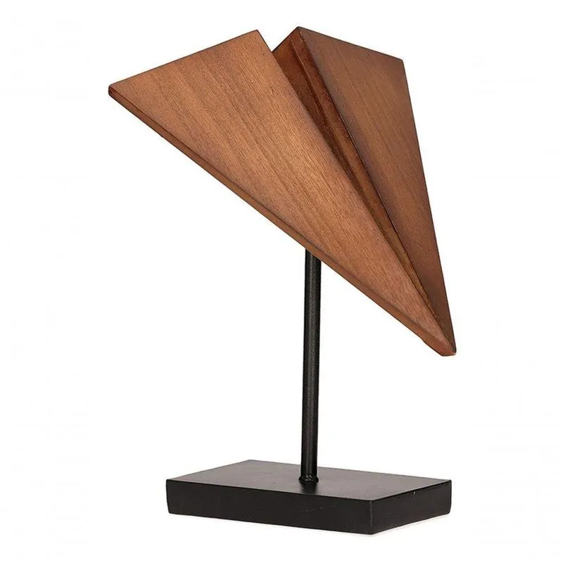 Escultura Decorativa Avião 19871 Em Madeira Com Base Preto Mart