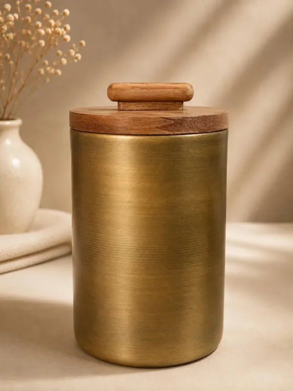 POTE DECORATIVO EM METAL E MADEIRA
