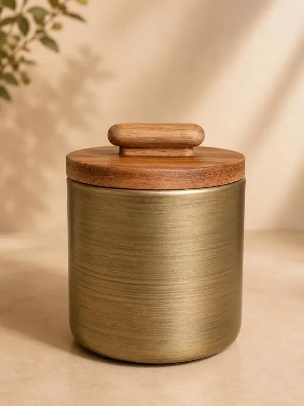 POTE DECORATIVO EM METAL E MADEIRA