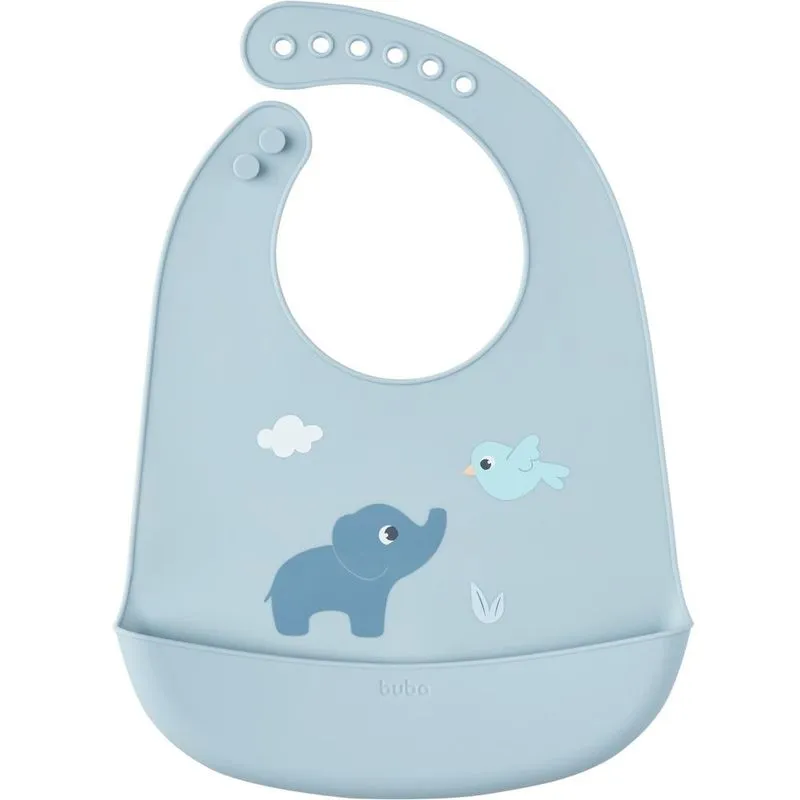 Babador Em Silicone Buba Pega Migalhas Cloudy Elefante Azul
