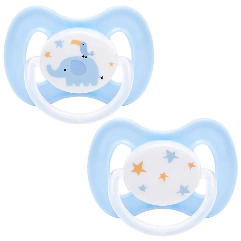 Kit 2 Chupetas Buba Comfort Tam 2 Noturna Elefante Azul