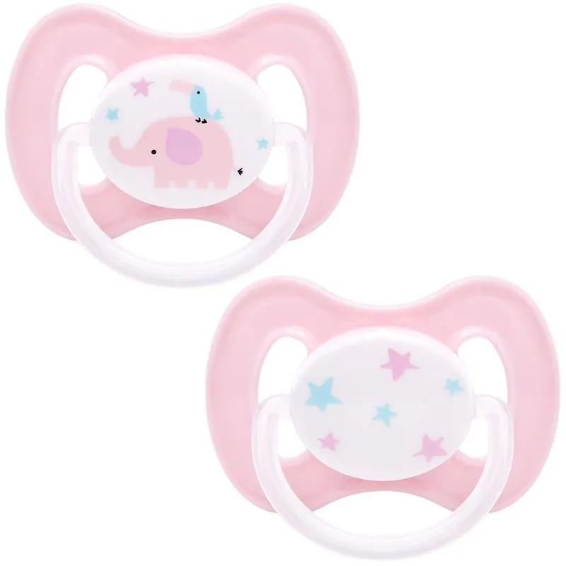 Kit 2 Chupetas Buba Comfort Tam 2 Noturna Elefante Rosa