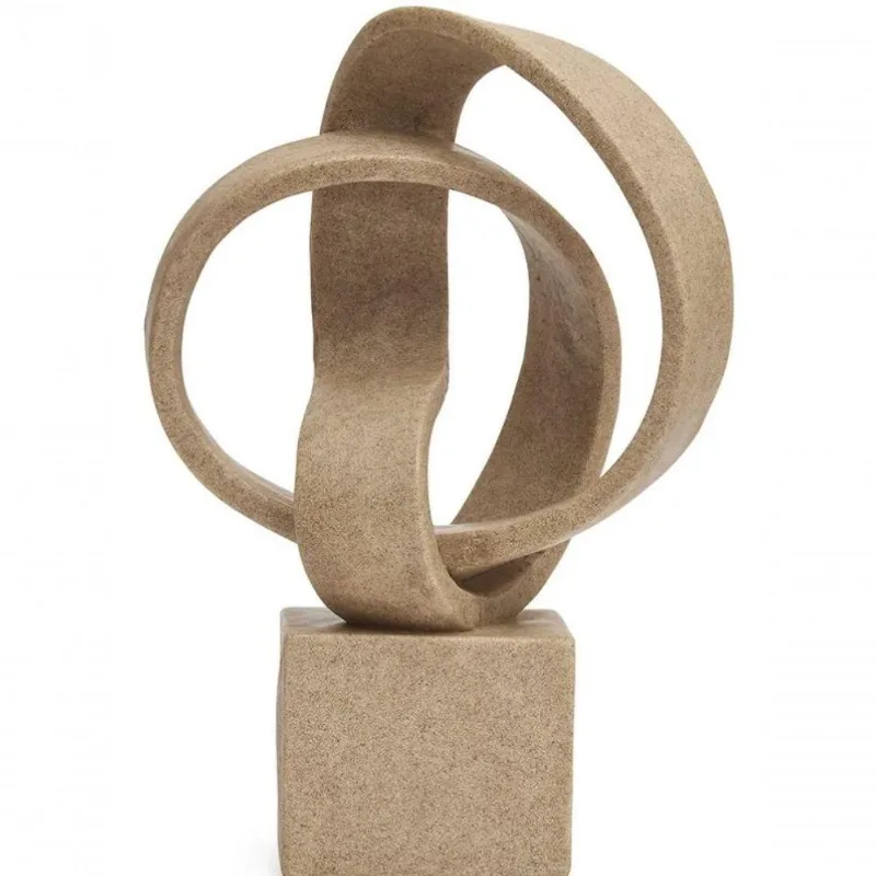 Escultura Abstrata Decorativa 21559 Design Entrelaçado Bege Em Poliresina Mart