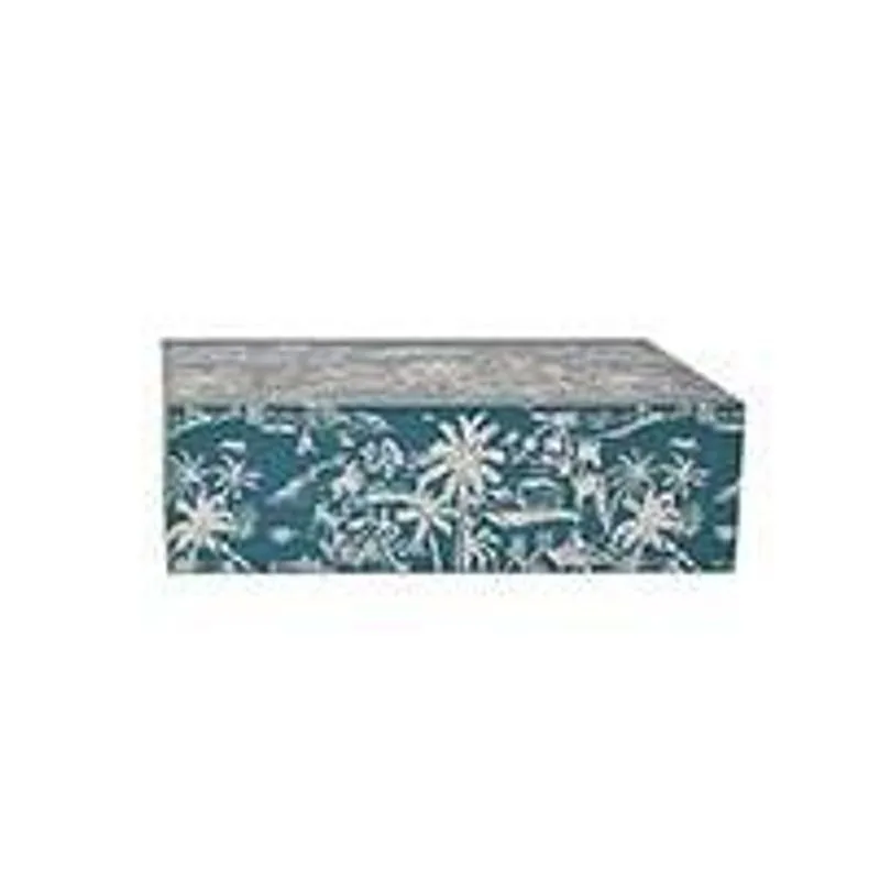 Caixa Em Mdf E Canvas Palmeiras Azul E Branco 22135 G - Mart