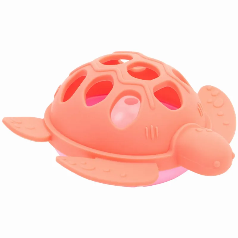 MORDEDOR EM SILICONE COM CHOCALHO TARTARUGA ROSA