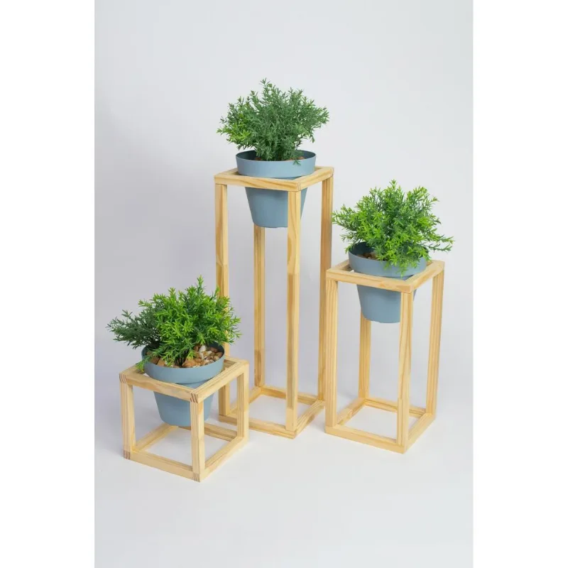 Suportes Box Pinus Vertical Com 3 Vasos Azul - Design Up Living