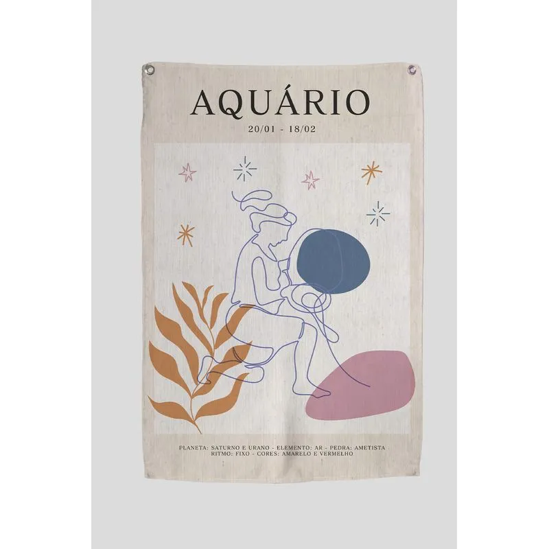 Tapestry Wall Banner Signos Aquário 45 X 65cm