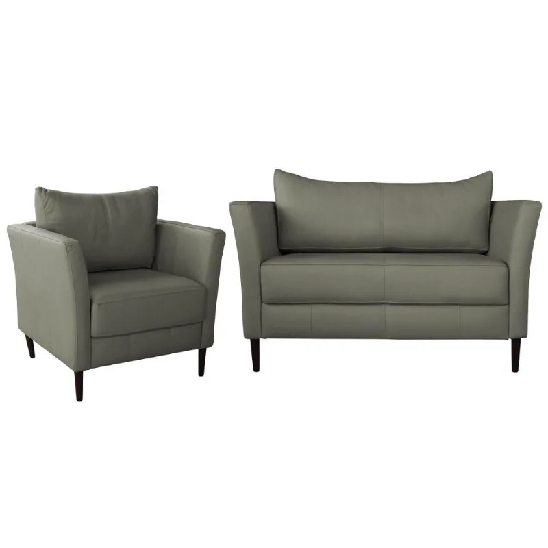 Conjunto Sofá 2 Lugares com Poltrona Pés Palito Lubbock Couro Fendi - Gran Belo