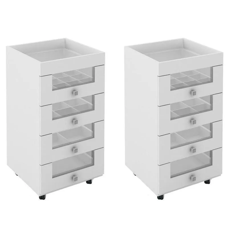 Kit 2 Carrinhos de Maquiagem Gavetas Branco Tecno Mobili