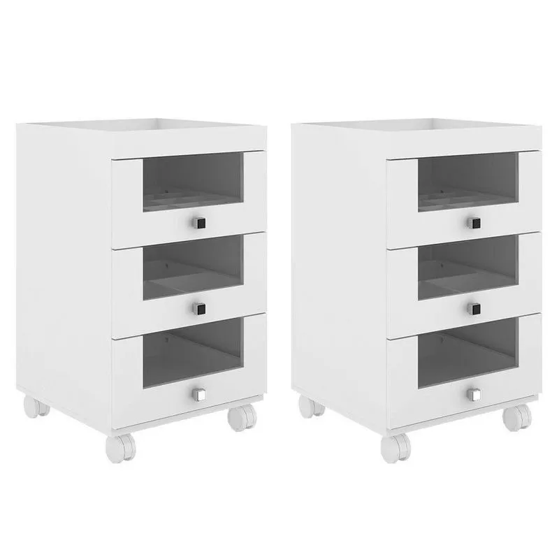 Kit 2 Carrinhos de Maquiagem 03 Gavetas Branco Tecno Mobili