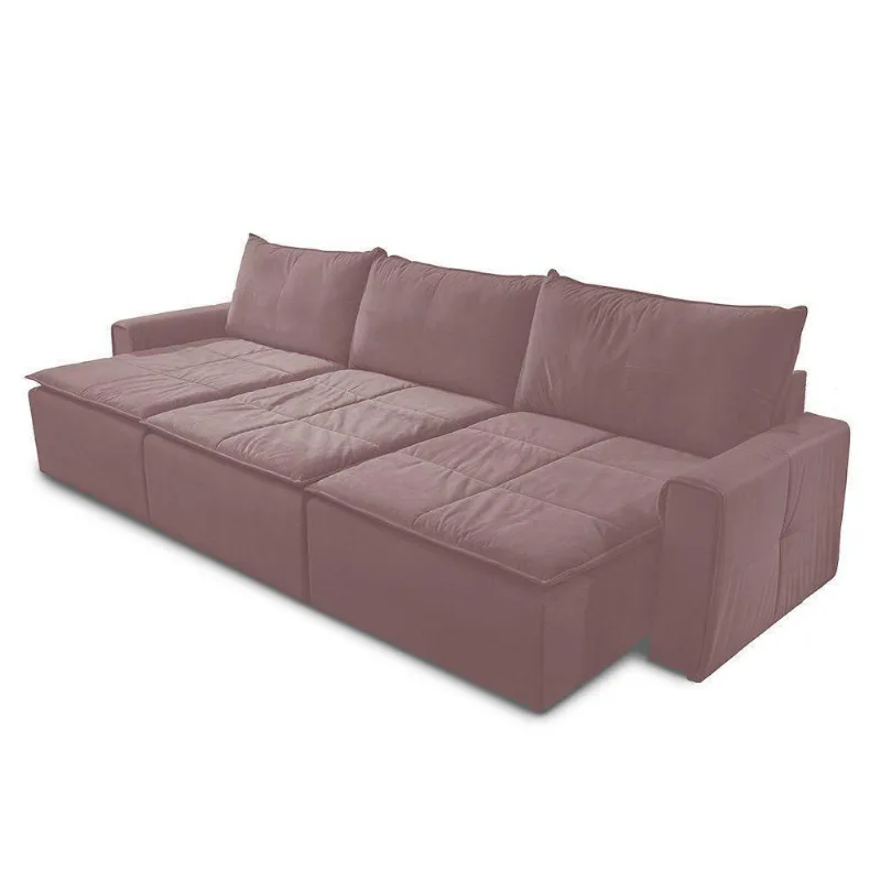 Sofá Retrátil 4 Lugares Luxo 278cm Veludo Rosê