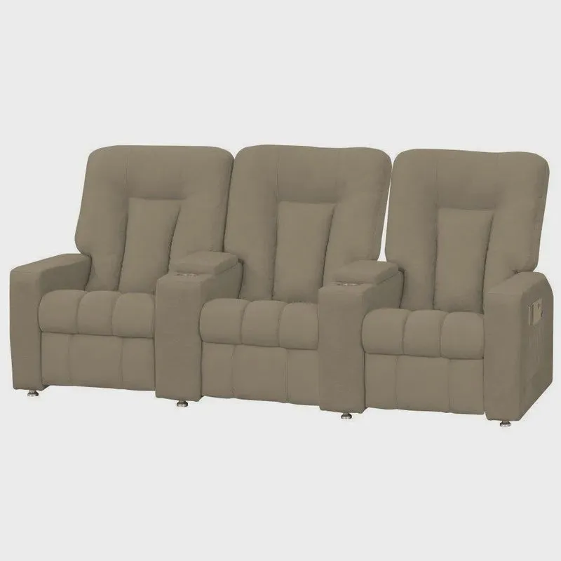 Poltrona Tripla Reclinável para Cinema Jetta MX9 Suede Pena Bege Escuro B-375 - Matrix