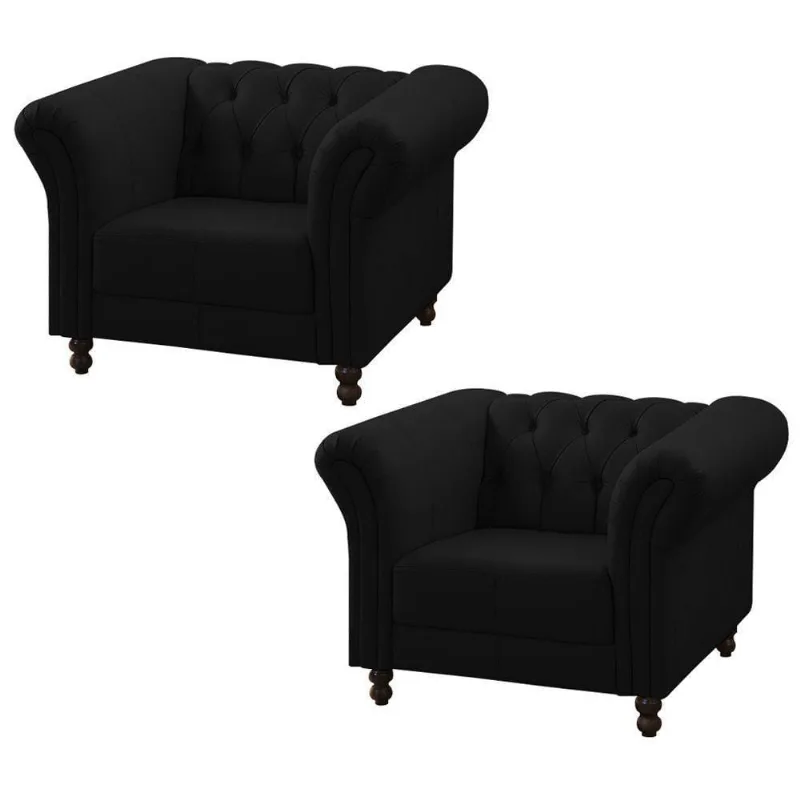 Kit 02 Poltronas Bérgamo Couro Preto Brilho Gran Belo