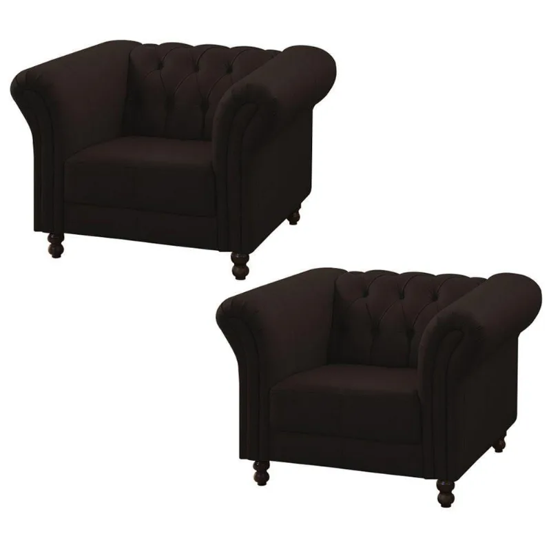 02 Poltronas Decorativa Bérgamo Couro Marrom Brilho