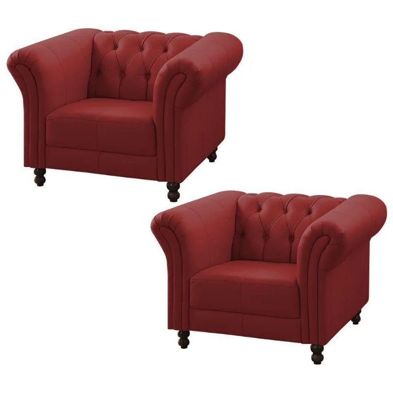 Kit 02 Poltronas Decorativa Bérgamo Couro Vermelho Gran Belo