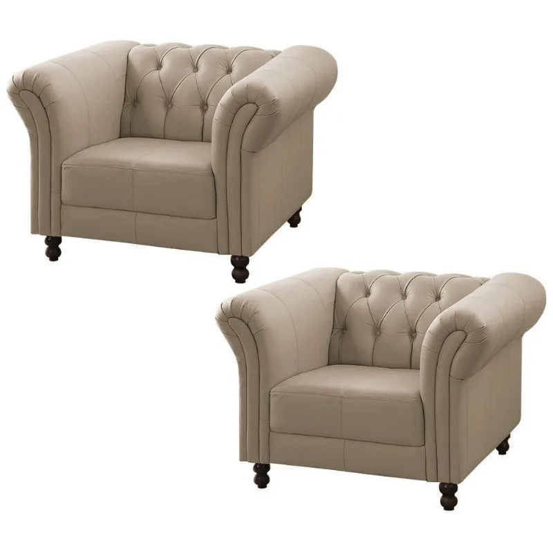 Kit 02 Poltronas Decorativa Bérgamo Couro Bege 66 Gran Belo