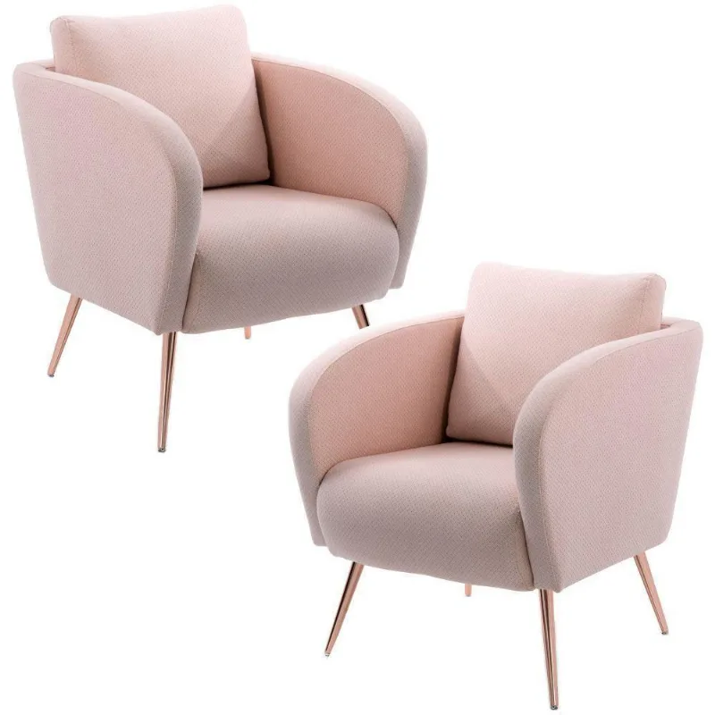 Kit 02 Poltronas Decorativas Pés Palito Rosê Algodão Rosa