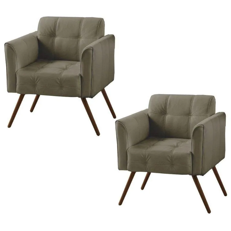 Kit 02 Poltronas Decorativa Bia Couro Fendi Gran Belo