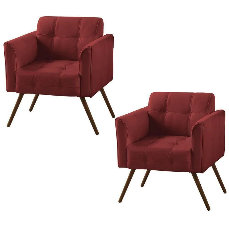 Kit 02 Poltronas Decorativa Bia Couro Vermelho Gran Belo