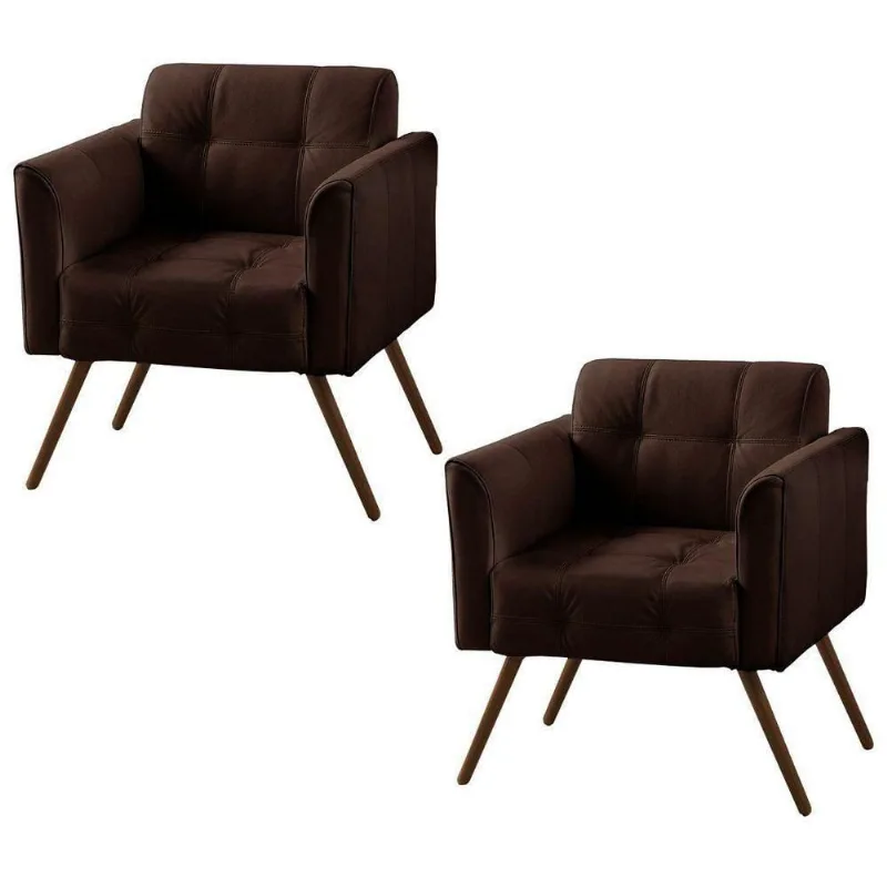 Kit 02 Poltronas Decorativa Bia Couro Marrom Café Gran Belo