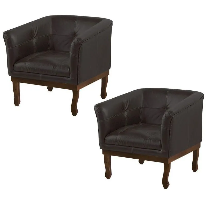 Kit 2 Poltronas Decorativa Noah Couro Marrom Fosco