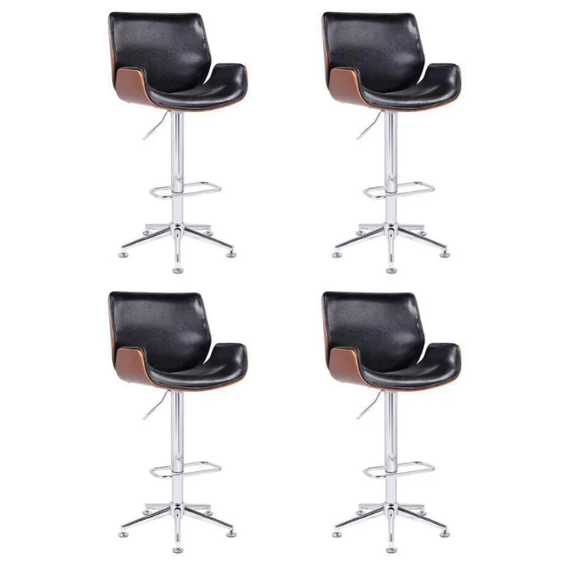Kit 04 Banquetas Agra Giratória Regulagem de Altura Base Estrela Aço Cromado Pu Preta Gran Belo