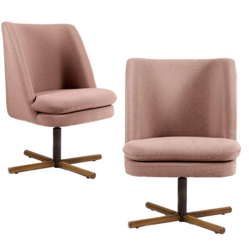 Kit 02 Poltronas Giratória Xis Megara Algodão Rosa Gran Belo