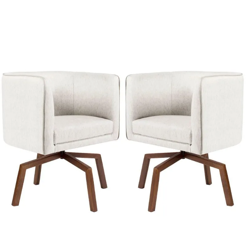 Kit 02 Poltronas Giratória Ka Nix Linho Creme Gran Belo