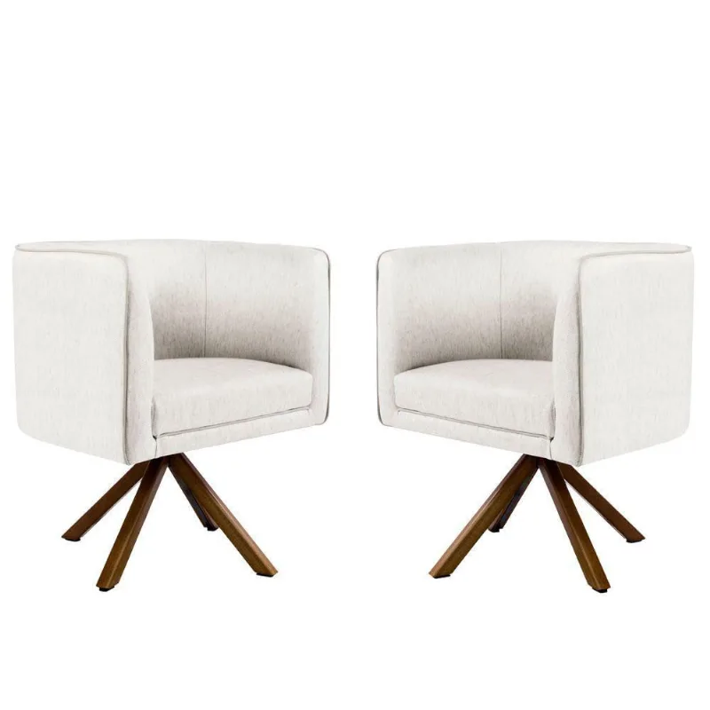 Kit 02 Poltronas Giratória Nix Linho Creme Gran Belo