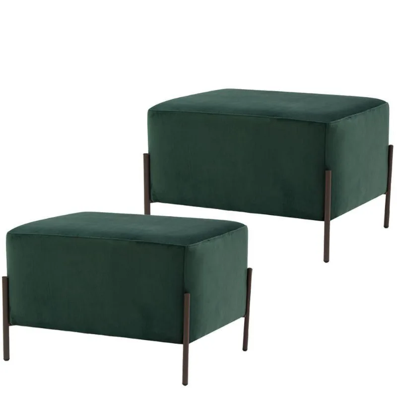 Kit 02 Puffs Banqueta Heron Veludo Verde Gran Belo