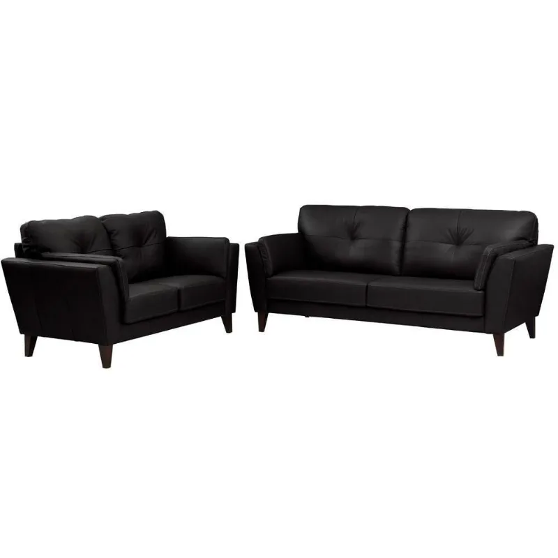 Conjunto de Sofás 2 e 3 Lugares Couro Preto Gran Belo