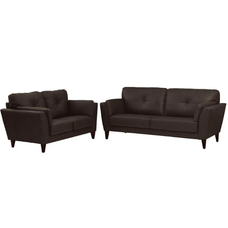 Conjunto de Sofás 2 e 3 Lugares Couro Marrom Gran Belo